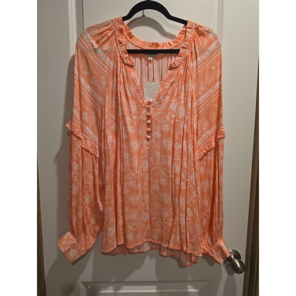 Women's Wonderly Orange and White Blouse- 2X- New With Tags